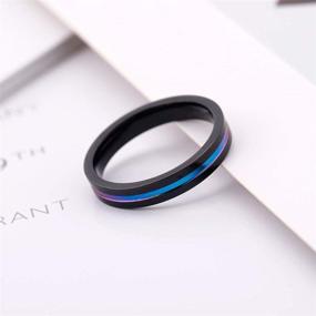 img 2 attached to Elegant 4mm Black and Gold/Rainbow 💍 Titanium Stainless Steel Band Ring for Women