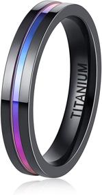 img 4 attached to Elegant 4mm Black and Gold/Rainbow 💍 Titanium Stainless Steel Band Ring for Women