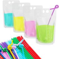 🥤 100-pack stand-up drink pouches with straws - zipper closure, clear heavy duty bags for smoothies, cold & hot drinks logo