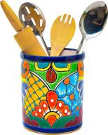 🍳 enchanted talavera: hand painted ceramic utensil holder canister crock for cooking spoons - organize your kitchen in style (cobalt xl 7.5"h x 6.5"w) logo