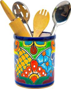 img 4 attached to 🍳 Enchanted Talavera: Hand Painted Ceramic Utensil Holder Canister Crock for Cooking Spoons - Organize Your Kitchen in Style (Cobalt XL 7.5"H x 6.5"W)