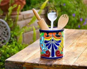 img 3 attached to 🍳 Enchanted Talavera: Hand Painted Ceramic Utensil Holder Canister Crock for Cooking Spoons - Organize Your Kitchen in Style (Cobalt XL 7.5"H x 6.5"W)