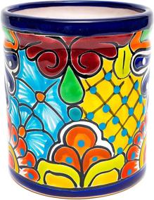 img 1 attached to 🍳 Enchanted Talavera: Hand Painted Ceramic Utensil Holder Canister Crock for Cooking Spoons - Organize Your Kitchen in Style (Cobalt XL 7.5"H x 6.5"W)