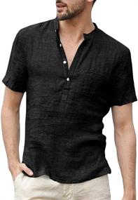 img 3 attached to Casual Henley Shirts Cotton Sleeve Men's Clothing in Shirts