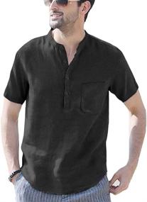 img 4 attached to Casual Henley Shirts Cotton Sleeve Men's Clothing in Shirts