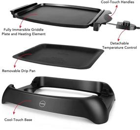 img 3 attached to 🍳 iCucina Nonstick Electric Griddle, 1000 Watt Even-Heating Flat Griddle Grill for Pancakes, Dash Eggs, Tortillas, Quesadillas - 13in Immersible Plate with Removable Trip for Maximum Convenience