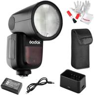 godox v1-c canon flash, 76ws round head flash speedlight with 2.4g ttl, 1/8000 hss, 480 full power shots, 1.5s recycle time, 2600mah lithium battery, 10 level led modeling lamp, includes pergear color filters logo