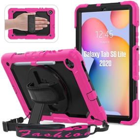 img 4 attached to 📱 2020 Samsung Galaxy Tab S6 Lite Case - Heavy Duty Durable, 360° Rotating Hand Strap/Stand, Shoulder Strap, Pink - HXCASEAC