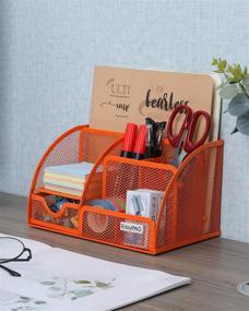 img 1 attached to 🗄️ Efficient Desk Organization Made Easy: EasyPAG Mesh Desktop Organizer with 6 Compartments, Drawer, and Vibrant Orange Design