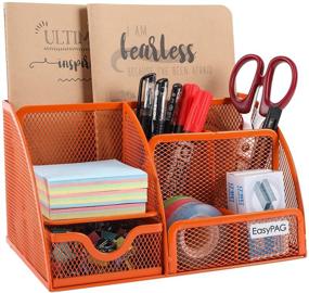 img 4 attached to 🗄️ Efficient Desk Organization Made Easy: EasyPAG Mesh Desktop Organizer with 6 Compartments, Drawer, and Vibrant Orange Design