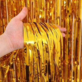 img 3 attached to 🌈 Shop the 4 Pack 3.28 ft x 8.2 ft Metallic Tinsel Foil Fringe Curtain Rainbow - Stunning Tinsel Door Curtains for Memorable Events, Parties, and Celebrations (Gold)