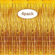 🌈 shop the 4 pack 3.28 ft x 8.2 ft metallic tinsel foil fringe curtain rainbow - stunning tinsel door curtains for memorable events, parties, and celebrations (gold) logo