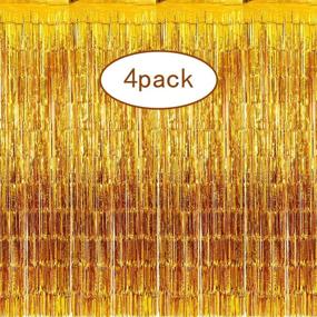 img 4 attached to 🌈 Shop the 4 Pack 3.28 ft x 8.2 ft Metallic Tinsel Foil Fringe Curtain Rainbow - Stunning Tinsel Door Curtains for Memorable Events, Parties, and Celebrations (Gold)