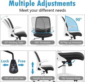 img 1 attached to 🪑 Ergonomic Mesh Office Chair, FelixKing - Adjustable Height, Swivel Computer Rolling Task Chair with Lumbar Support, Flip-up Arms - Conference Room White