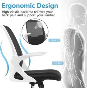 img 3 attached to 🪑 Ergonomic Mesh Office Chair, FelixKing - Adjustable Height, Swivel Computer Rolling Task Chair with Lumbar Support, Flip-up Arms - Conference Room White