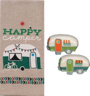 chambray towel with salt and pepper shakers - happy camper 3-piece kitchen bundle logo