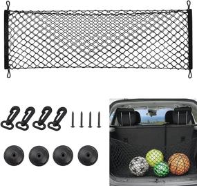 img 4 attached to 🔧 Adjustable Rear Cargo Net Organizer - 43.3x19.7 Inches, Universal Trunk Net Organizer for Car, SUV, and Large Size Truck with Stretchable Storage Net and Hooks