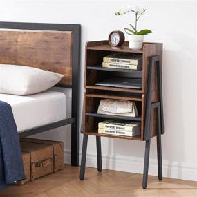 img 1 attached to 🛏️ VECELO Rustic Brown Industrial Nightstand Set of 2 - Stackable Side End Table with 2-Tier Open Storage Compartments for Bedroom, Living Room, and Small Spaces - Accent Furniture (2 Pack)