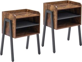 img 4 attached to 🛏️ VECELO Rustic Brown Industrial Nightstand Set of 2 - Stackable Side End Table with 2-Tier Open Storage Compartments for Bedroom, Living Room, and Small Spaces - Accent Furniture (2 Pack)