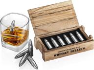 🥃 stainless steel bullet shaped whiskey stone set in wooden army crate - reusable ice cubes for whiskey - perfect whiskey gift set for men, fathers, husbands, and boyfriends (silver) logo