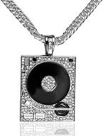 🎧 hip hop dj 18k gold plated crystal phonograph tag pendant necklace with chain by xusamss logo