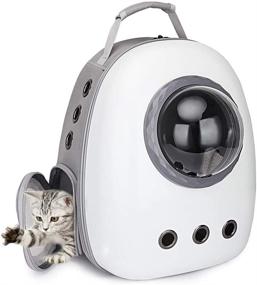 img 4 attached to 🐶 Airline Approved Waterproof Pet Backpack for Dog and Cat Travel - Portable Dome Space Capsule Design with Breathable & Outdoor Friendly Features (White-Gray)