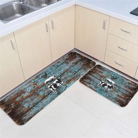 img 4 attached to 🐖 Сет ковров для кухни в стиле фермерского животноводства с ретро-декором - нескользящие, антифатиговые, водонепроницаемые, стиральные коврики - дизайн винтажных коровы, свиньи и курицы - 2 штуки в комплекте
