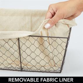 img 1 attached to 🐓 mDesign Medium Metal Farmhouse Storage Organizer Basket - Chicken Wire Design, with Fabric Liner - Ideal for Kitchen, Bathroom, Living Room, Pantry, Cupboard, Shelves, and Countertop - 4 Pack in Bronze/Natural