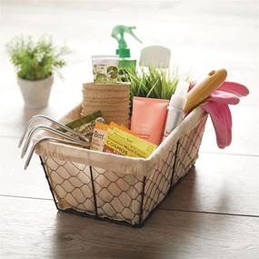 img 2 attached to 🐓 mDesign Medium Metal Farmhouse Storage Organizer Basket - Chicken Wire Design, with Fabric Liner - Ideal for Kitchen, Bathroom, Living Room, Pantry, Cupboard, Shelves, and Countertop - 4 Pack in Bronze/Natural