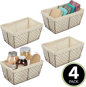 img 3 attached to 🐓 mDesign Medium Metal Farmhouse Storage Organizer Basket - Chicken Wire Design, with Fabric Liner - Ideal for Kitchen, Bathroom, Living Room, Pantry, Cupboard, Shelves, and Countertop - 4 Pack in Bronze/Natural