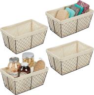 🐓 mdesign medium metal farmhouse storage organizer basket - chicken wire design, with fabric liner - ideal for kitchen, bathroom, living room, pantry, cupboard, shelves, and countertop - 4 pack in bronze/natural логотип