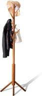 🎄 effortless assembly and versatile storage: bmosu bamboo coat rack - stylish freestanding stand tree with adjustable 3 sections and 8 hooks for bedroom, office, hallway, and entryway – elegant brown design logo