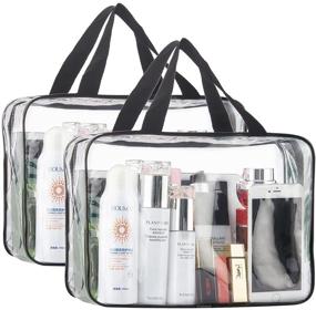 img 3 attached to 💄 Large Clear Cosmetic Organizer Bag - 2 Piece Set, Transparent Plastic Tote Bags for Makeup, Waterproof Clear Handbag Purse