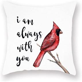 img 3 attached to 🐦 Xihomeli 18x18 inch Throw Pillow Covers - Red Bird Cardinal Inspirational Quotes Cushion Case, Always with You, Watercolor Branch, Cute Animal Square Pillowcase (Red Bird 01)