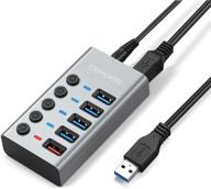 💻 aluminum usb expander hub: boost laptop & pc with 5 extra usb ports, 4 usb 3.0 & 1 fast charging port, individual switches - gray logo
