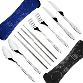 img 2 attached to SENHAI 8-Piece Rustproof Stainless Steel Flatware Set with Carrying Case for Travel, Camping, Picnics, Hiking, and Work