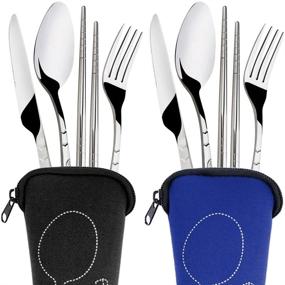 img 3 attached to SENHAI 8-Piece Rustproof Stainless Steel Flatware Set with Carrying Case for Travel, Camping, Picnics, Hiking, and Work