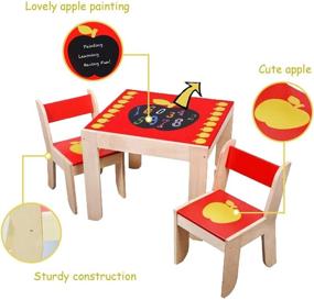 img 1 attached to 🍎 Labebe Wooden Activity Table Chair: Red Apple Toddler Table with Chalkboard - Ideal for 1-5 Years to Promote Learning and Fun, Includes 2 Chairs - Kids Activity Table Set for Mental & Physical Development, Perfect for Dining or Study