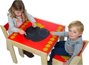 img 3 attached to 🍎 Labebe Wooden Activity Table Chair: Red Apple Toddler Table with Chalkboard - Ideal for 1-5 Years to Promote Learning and Fun, Includes 2 Chairs - Kids Activity Table Set for Mental & Physical Development, Perfect for Dining or Study