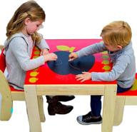 🍎 labebe wooden activity table chair: red apple toddler table with chalkboard - ideal for 1-5 years to promote learning and fun, includes 2 chairs - kids activity table set for mental & physical development, perfect for dining or study logo