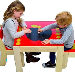 img 4 attached to 🍎 Labebe Wooden Activity Table Chair: Red Apple Toddler Table with Chalkboard - Ideal for 1-5 Years to Promote Learning and Fun, Includes 2 Chairs - Kids Activity Table Set for Mental & Physical Development, Perfect for Dining or Study