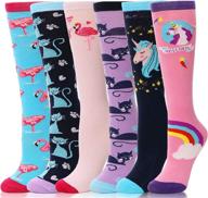 🐾 fun and crazy animal designed knee high socks for girls: pack of 6 pairs - ideal for kids long boots, child cute socks logo