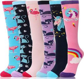 img 4 attached to 🐾 Fun and Crazy Animal Designed Knee High Socks for Girls: Pack of 6 Pairs - Ideal for Kids Long Boots, Child Cute Socks