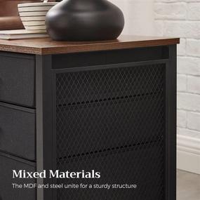 img 1 attached to 🛏️ Rustic Brown and Black Industrial Nightstand with 3 Fabric Drawers, Steel Frame, and Wooden Top - SONGMICS ULTS213B01