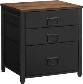 img 4 attached to 🛏️ Rustic Brown and Black Industrial Nightstand with 3 Fabric Drawers, Steel Frame, and Wooden Top - SONGMICS ULTS213B01