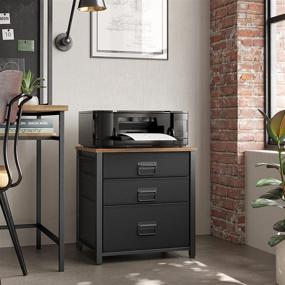 img 2 attached to 🛏️ Rustic Brown and Black Industrial Nightstand with 3 Fabric Drawers, Steel Frame, and Wooden Top - SONGMICS ULTS213B01