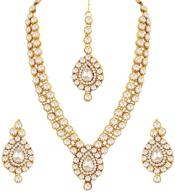 bollywood style aheli kundan maang tikka earrings necklace set: stunning green ethnic jewelry for women and girls logo