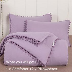 img 3 attached to Ovege Purple King Size Comforter Bed Set - Luxurious Pom Pom Fringe Bedding Set with Pillowcases - Pre-washed Microfiber, Ultra Soft and Cozy - King Size, Purple