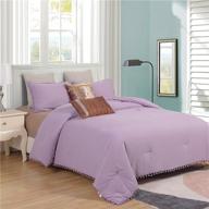 ovege purple king size comforter bed set - luxurious pom pom fringe bedding set with pillowcases - pre-washed microfiber, ultra soft and cozy - king size, purple logo