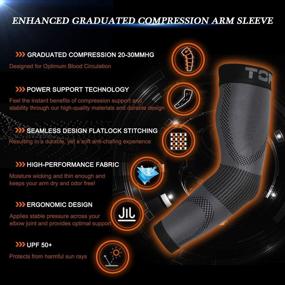 img 2 attached to 👐 Unisex Compression Arm Sleeves, 1 Pair - 20-30mmHg Graduated Compression Elbow Sleeve for Pain Relief, Muscle & Joint Support - Tennis Elbow & Golfers Brace, Edema, Swelling | XL, Black